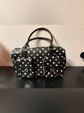 Disney Minnie Mouse Polka Dot Satchel Bag Red Bow Purse Black